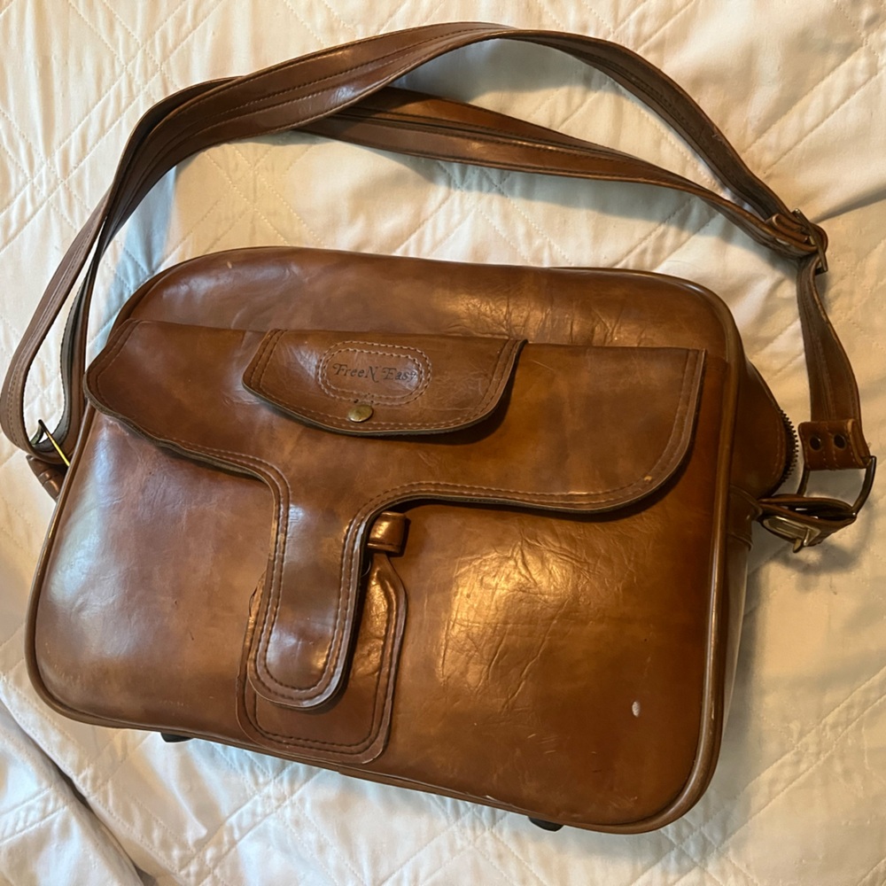 Sears Brown Vinyl Luggage Bag Classic Design Vintage